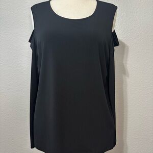 DKNY Black Long Sleeve Cold Shoulder Top